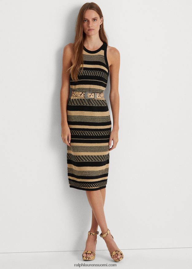 Ralph Lauren naiset raidallinen hihaton neulemekko 0Z24ZR9516 musta/ruskea