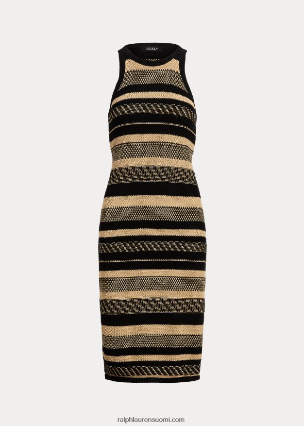 Ralph Lauren naiset raidallinen hihaton neulemekko 0Z24ZR9516 musta/ruskea