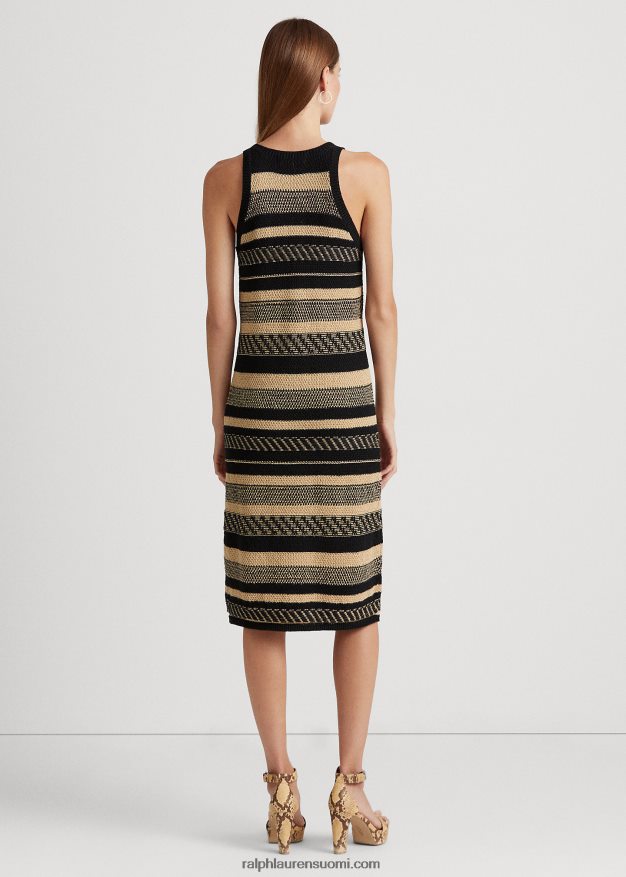 Ralph Lauren naiset raidallinen hihaton neulemekko 0Z24ZR9516 musta/ruskea