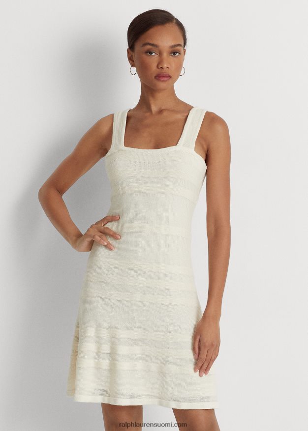 Ralph Lauren naiset raidallinen neulottu hihaton mekko 0Z24ZR4086 mascarpone-kermaa