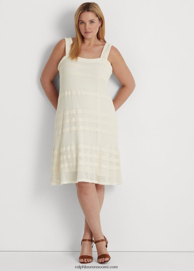 Ralph Lauren naiset raidallinen neulottu hihaton mekko 0Z24ZR4675 mascarpone-kermaa