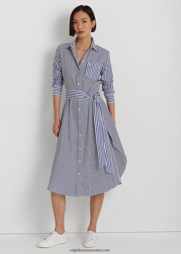Ralph Lauren naiset raidallinen puuvillakankainen paitamekko 0Z24ZR4860