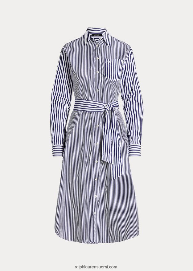 Ralph Lauren naiset raidallinen puuvillakankainen paitamekko 0Z24ZR4860