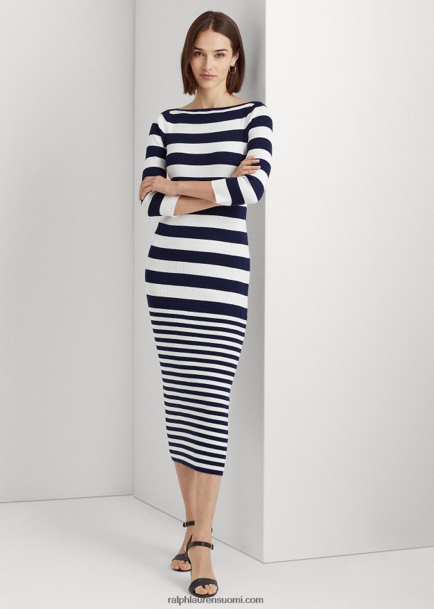 Ralph Lauren naiset raidallinen puuvillasekoitusmekko 0Z24ZR9545