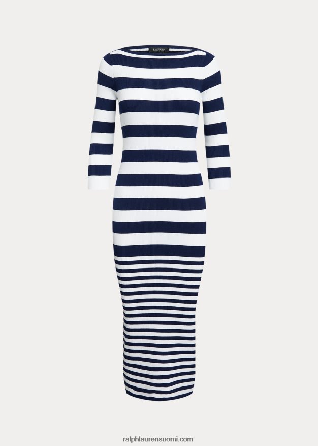 Ralph Lauren naiset raidallinen puuvillasekoitusmekko 0Z24ZR9545