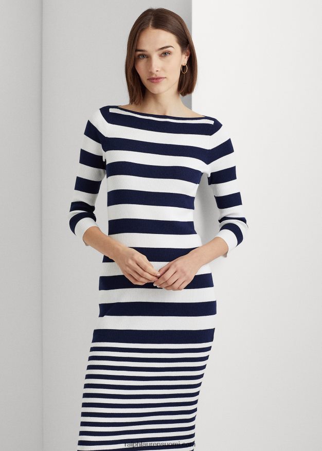 Ralph Lauren naiset raidallinen puuvillasekoitusmekko 0Z24ZR9545