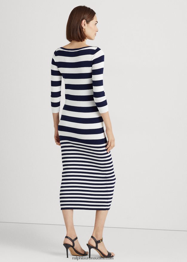 Ralph Lauren naiset raidallinen puuvillasekoitusmekko 0Z24ZR9545