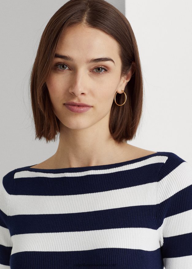 Ralph Lauren naiset raidallinen puuvillasekoitusmekko 0Z24ZR9545