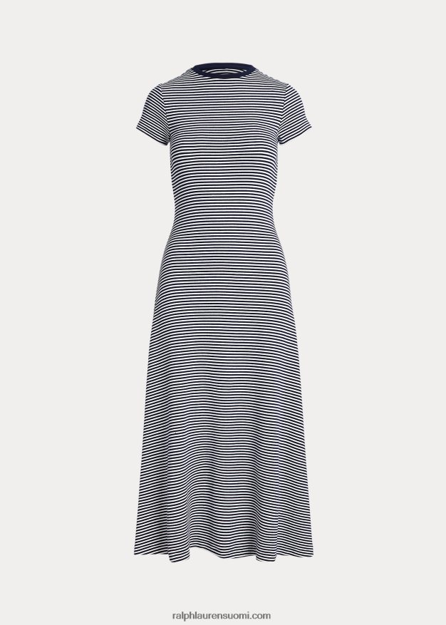 Ralph Lauren naiset raidallinen resoripuuvillasekoitemekko 0Z24ZR3066 valkoinen/newport laivasto raita