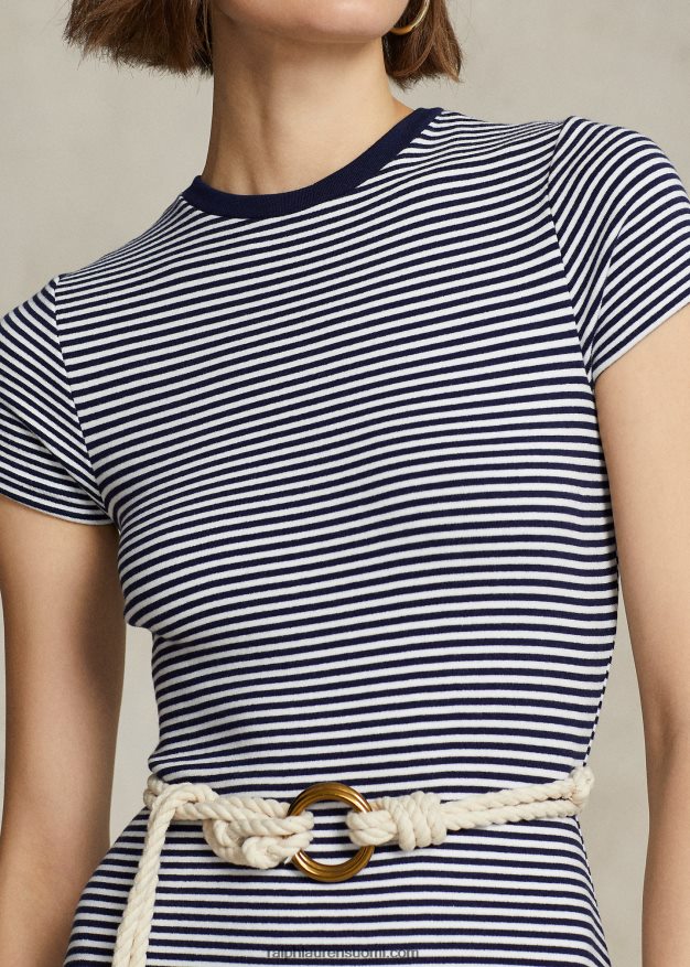 Ralph Lauren naiset raidallinen resoripuuvillasekoitemekko 0Z24ZR3066 valkoinen/newport laivasto raita