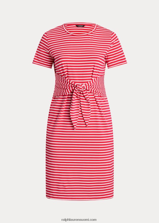 Ralph Lauren naiset raidallinen solmittava jersey-t-mekko 0Z24ZR4533 urheilu pinkki/valkoinen