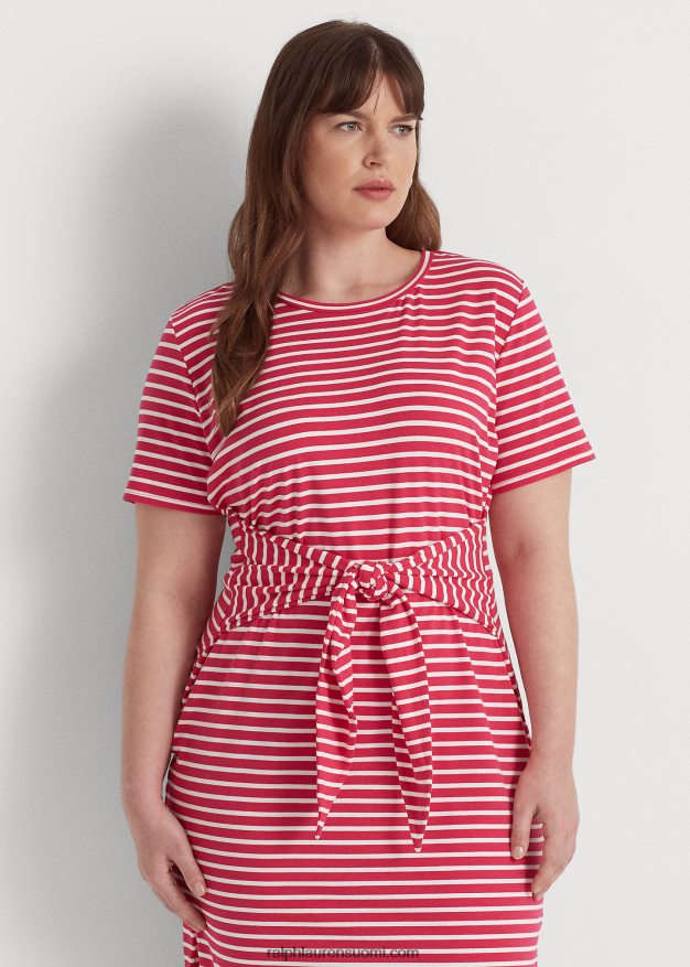 Ralph Lauren naiset raidallinen solmittava jersey-t-mekko 0Z24ZR4533 urheilu pinkki/valkoinen