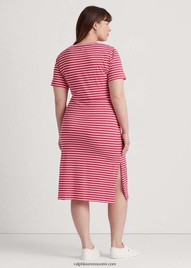Ralph Lauren naiset raidallinen solmittava jersey-t-mekko 0Z24ZR4533 urheilu pinkki/valkoinen