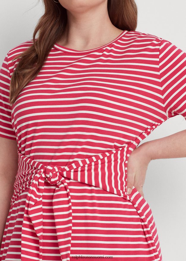 Ralph Lauren naiset raidallinen solmittava jersey-t-mekko 0Z24ZR4533 urheilu pinkki/valkoinen