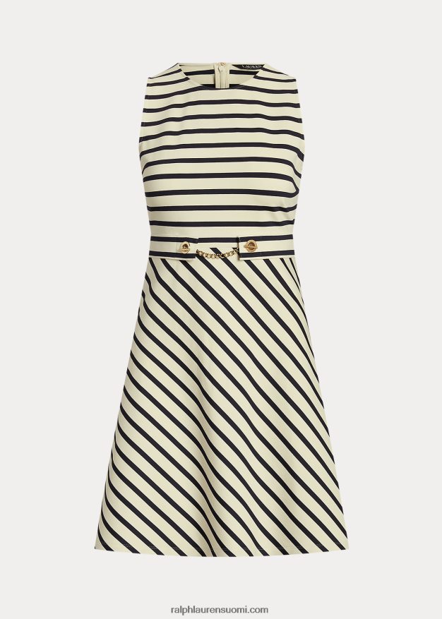 Ralph Lauren naiset raidallinen vyöllinen ponte-mekko 0Z24ZR4002 mascarpone kerma/laivasto