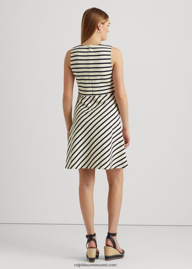 Ralph Lauren naiset raidallinen vyöllinen ponte-mekko 0Z24ZR4002 mascarpone kerma/laivasto
