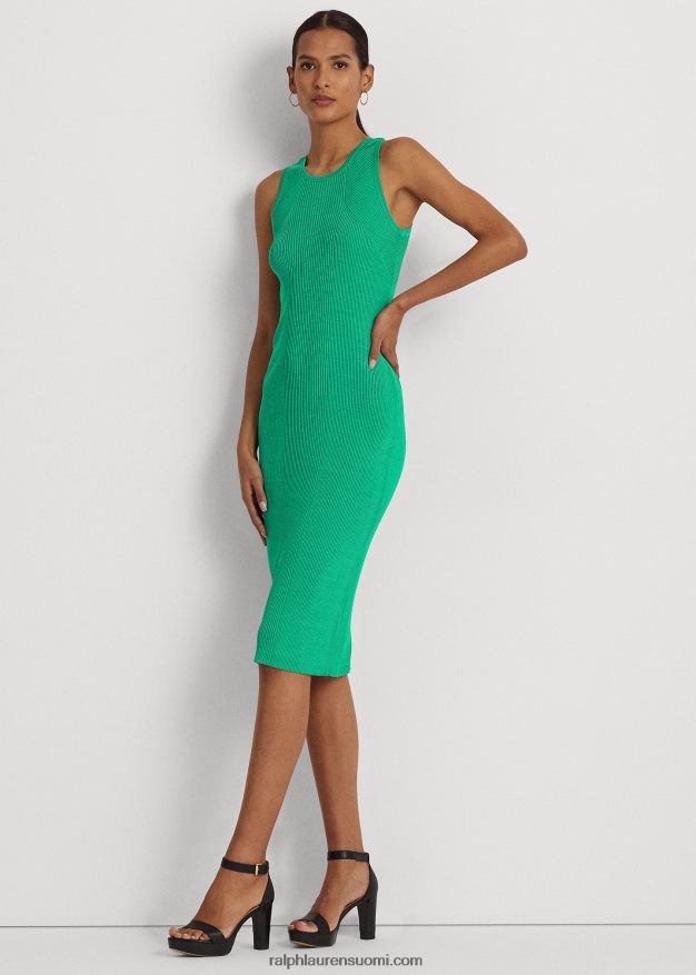 Ralph Lauren naiset rib-neulottu hihaton mekko 0Z24ZR9461 palmun lehtiä