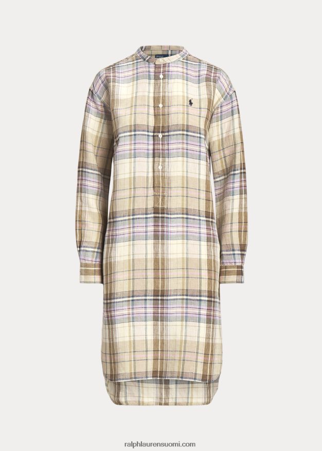 Ralph Lauren naiset ruudullinen pellava paitamekko 0Z24ZR2962 ruskea moniruutuinen