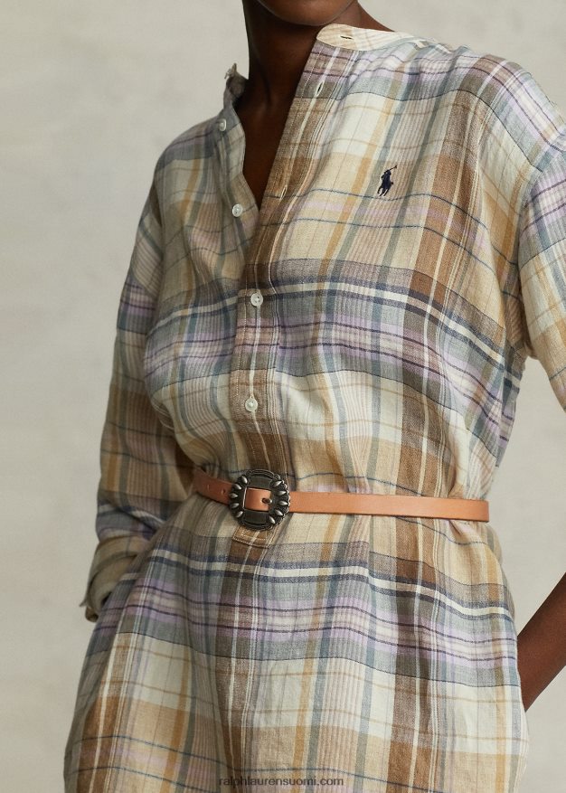 Ralph Lauren naiset ruudullinen pellava paitamekko 0Z24ZR2962 ruskea moniruutuinen