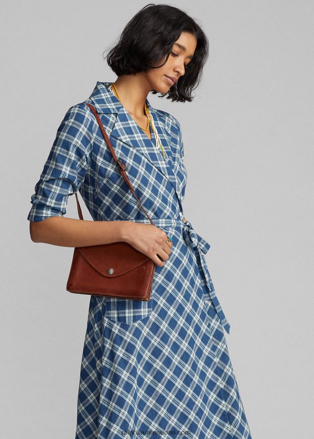 Ralph Lauren naiset ruudullinen puuvillainen voile-mekko 0Z24ZR3655 sininen/kerma