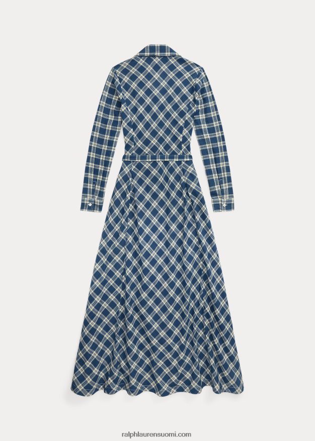 Ralph Lauren naiset ruudullinen puuvillainen voile-mekko 0Z24ZR3655 sininen/kerma