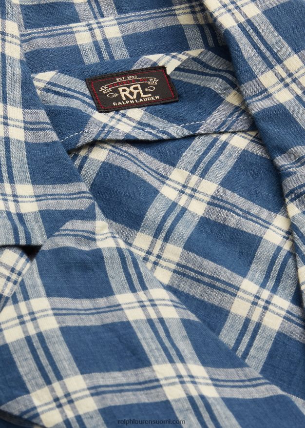 Ralph Lauren naiset ruudullinen puuvillainen voile-mekko 0Z24ZR3655 sininen/kerma