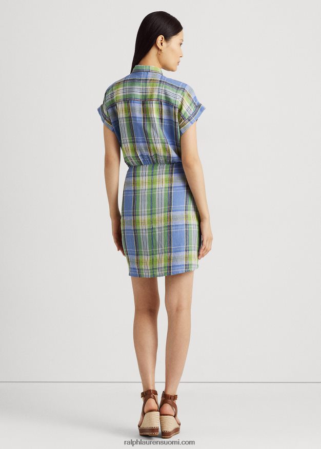 Ralph Lauren naiset ruudullinen solmittava pellavapaitamekko 0Z24ZR3860 sininen multi