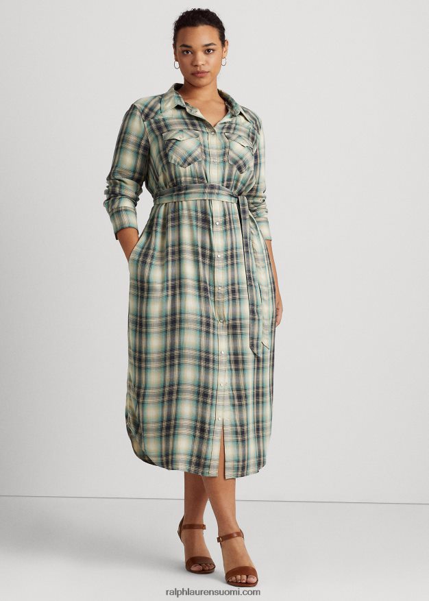 Ralph Lauren naiset ruudullinen twill-paitamekko 0Z24ZR4778 sininen/vihreä multi
