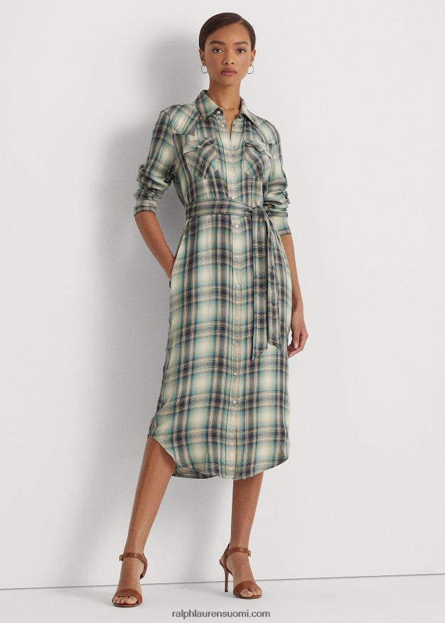 Ralph Lauren naiset ruudullinen twill-paitamekko 0Z24ZR9518 sininen/vihreä multi