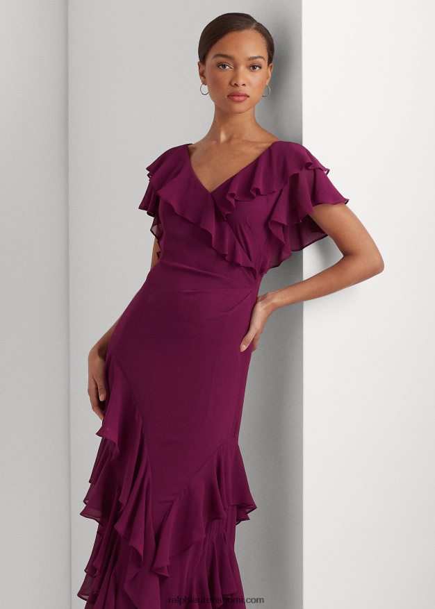 Ralph Lauren naiset ryppyinen ryppyinen Georgette-mekko 0Z24ZR3818 luumu kaspia