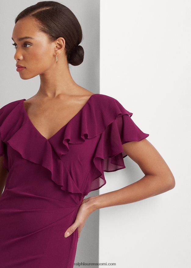 Ralph Lauren naiset ryppyinen ryppyinen Georgette-mekko 0Z24ZR3818 luumu kaspia