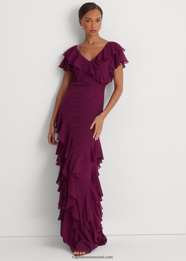 Ralph Lauren naiset ryppyinen ryppyinen Georgette-mekko 0Z24ZR3818 luumu kaspia