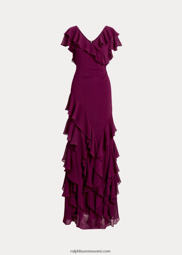 Ralph Lauren naiset ryppyinen ryppyinen Georgette-mekko 0Z24ZR4308 luumu kaspia