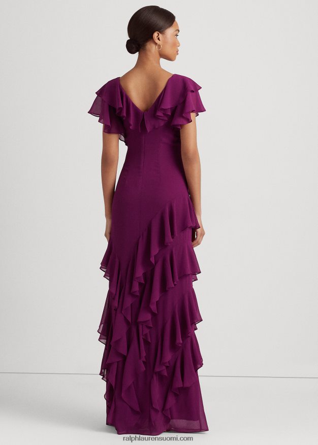 Ralph Lauren naiset ryppyinen ryppyinen Georgette-mekko 0Z24ZR4308 luumu kaspia