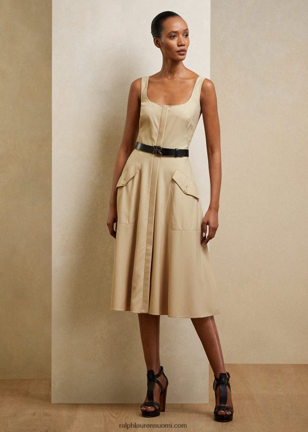Ralph Lauren naiset semira villa gabardine päivämekko 0Z24ZR9299 hiekka