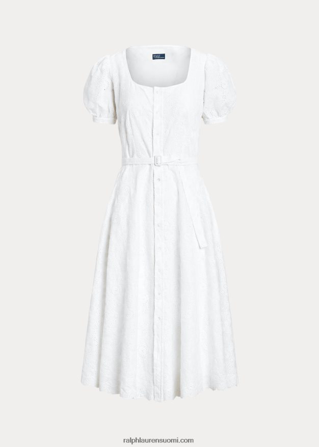 Ralph Lauren naiset silmukalla brodeerattu pellavamekko 0Z24ZR2991 valkoinen