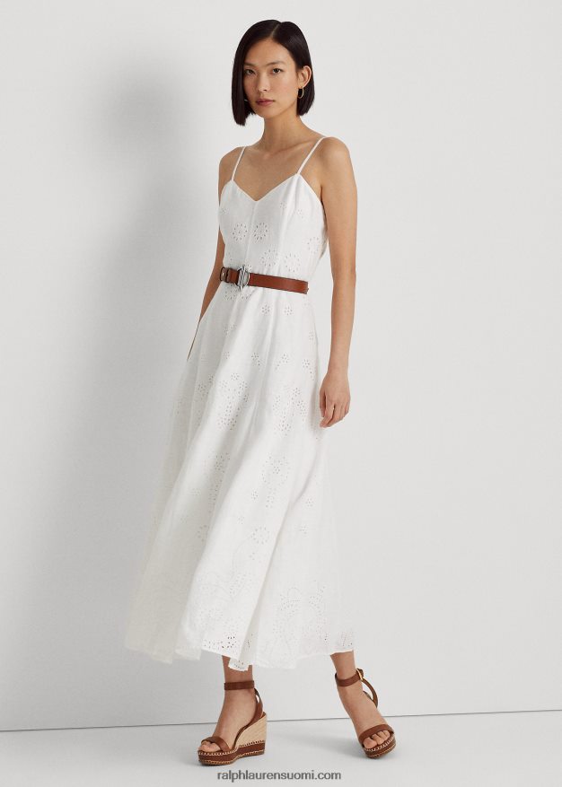 Ralph Lauren naiset silmukalla brodeerattu pellavamekko 0Z24ZR3927