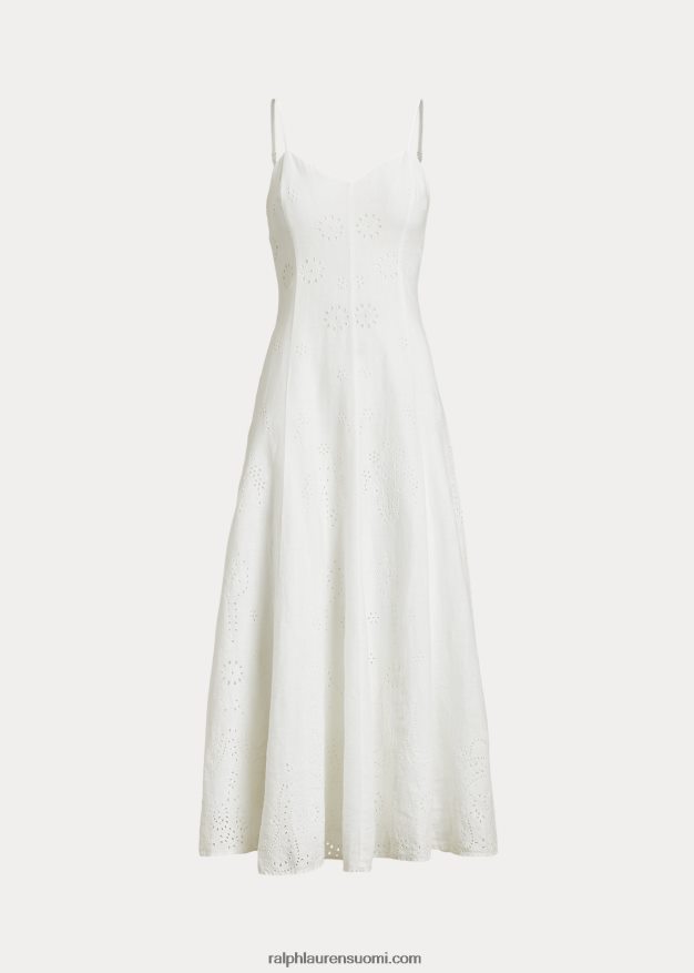 Ralph Lauren naiset silmukalla brodeerattu pellavamekko 0Z24ZR3927