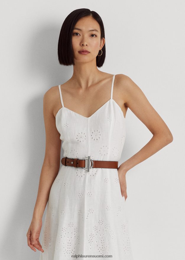 Ralph Lauren naiset silmukalla brodeerattu pellavamekko 0Z24ZR3927