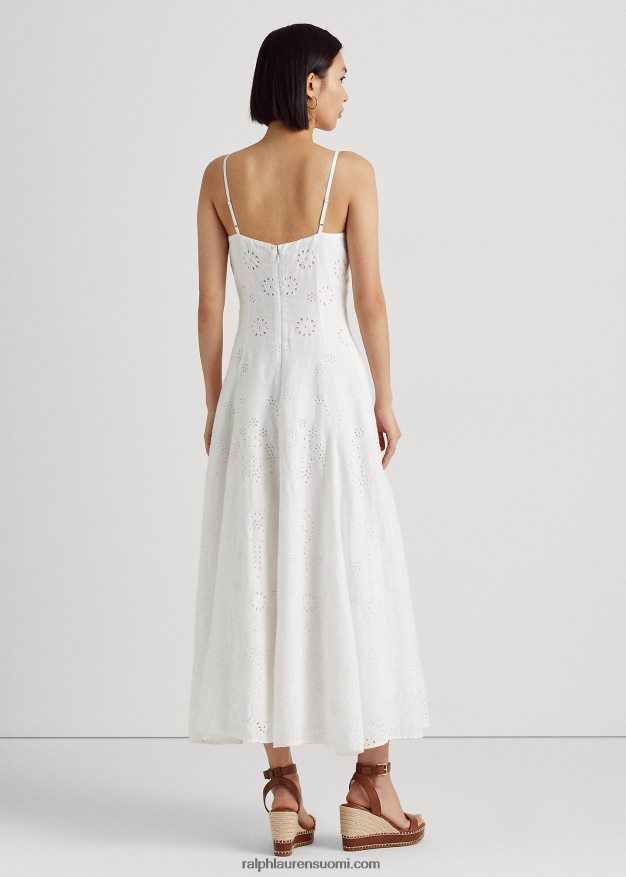 Ralph Lauren naiset silmukalla brodeerattu pellavamekko 0Z24ZR3927