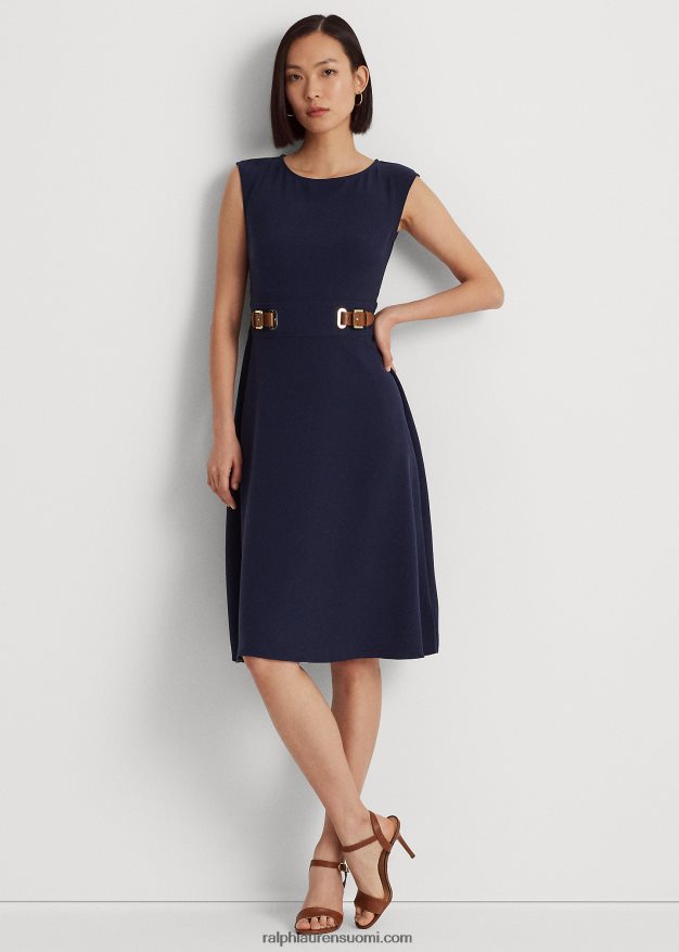 Ralph Lauren naiset soljella koristeltu kaksipuolinen kreppimekko 0Z24ZR3938 hienostunut laivasto