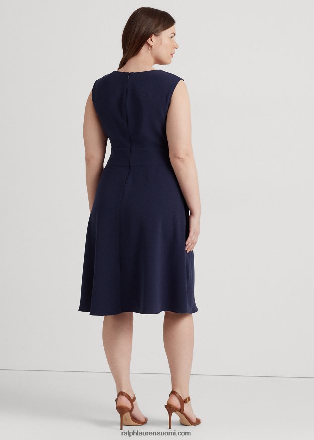 Ralph Lauren naiset soljella koristeltu kaksipuolinen kreppimekko 0Z24ZR4580 hienostunut laivasto