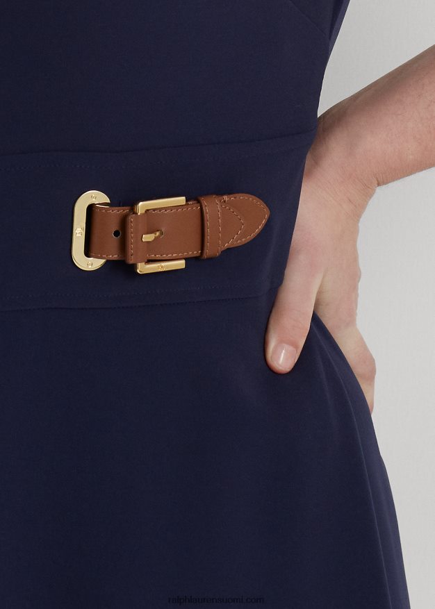 Ralph Lauren naiset soljella koristeltu kaksipuolinen kreppimekko 0Z24ZR4580 hienostunut laivasto