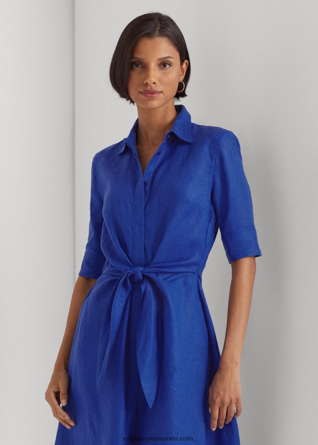 Ralph Lauren naiset solmittava pellavapaitamekko 0Z24ZR3841 sininen saturn