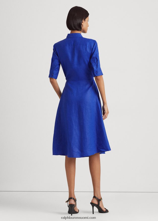 Ralph Lauren naiset solmittava pellavapaitamekko 0Z24ZR3841 sininen saturn