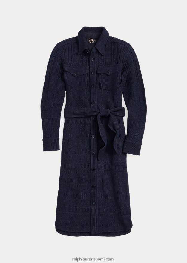 Ralph Lauren naiset villa-puuvillainen neulemekko 0Z24ZR3676 laivastonsininen kanerva