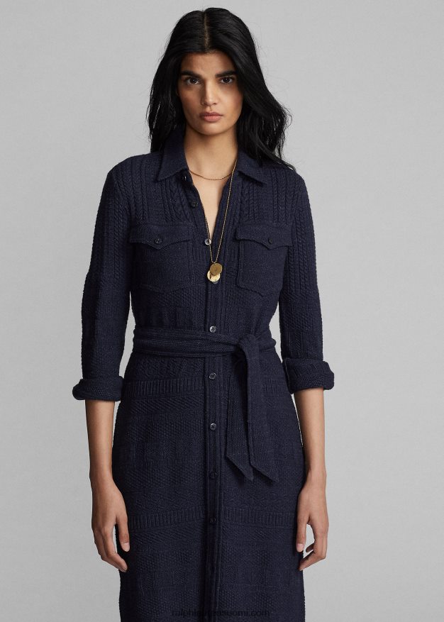 Ralph Lauren naiset villa-puuvillainen neulemekko 0Z24ZR3676 laivastonsininen kanerva