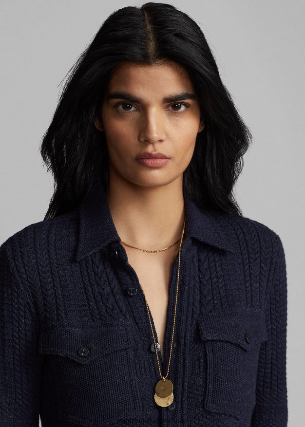 Ralph Lauren naiset villa-puuvillainen neulemekko 0Z24ZR3676 laivastonsininen kanerva