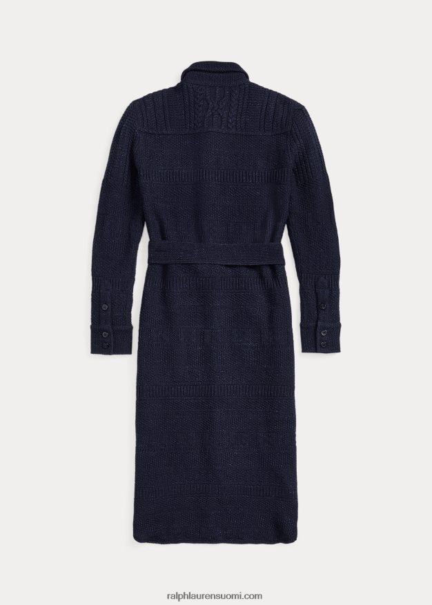 Ralph Lauren naiset villa-puuvillainen neulemekko 0Z24ZR3676 laivastonsininen kanerva