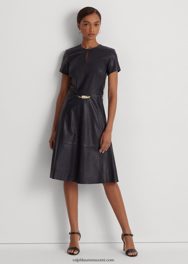 Ralph Lauren naiset vyöllä joustava nahkamekko 0Z24ZR9547 laivasto
